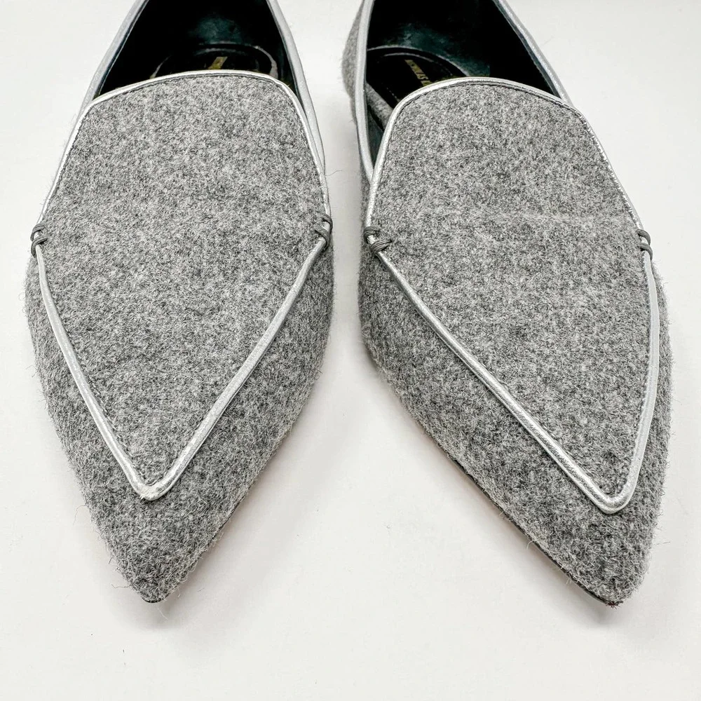 Nicholas Kirkwood Beya Wool Gray Flats Loafers Pointed Toe EU 39 US 9 - Picture 3 of 12